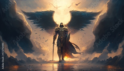 Obraz na plátně Epic archangel warrior knight paladin in battle with armor and wings