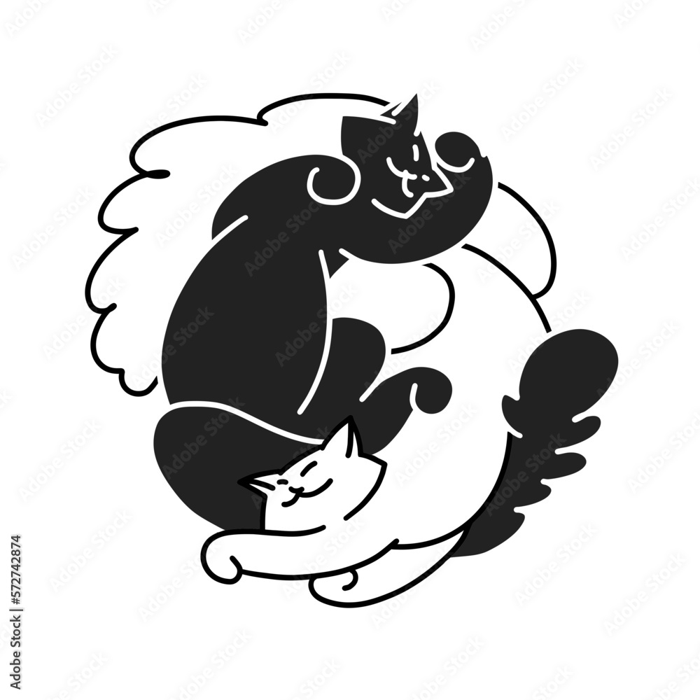 black and white cat yin yang outline vector illustration, planner design, diary sticker black and white cat yin yang outline vector illustration, planner design, diary sticker