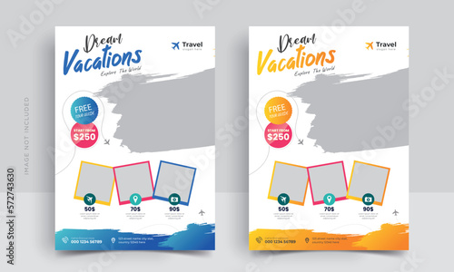 Modern poster travel flyer design template bundle. Editable tour poster template with brush stroke set