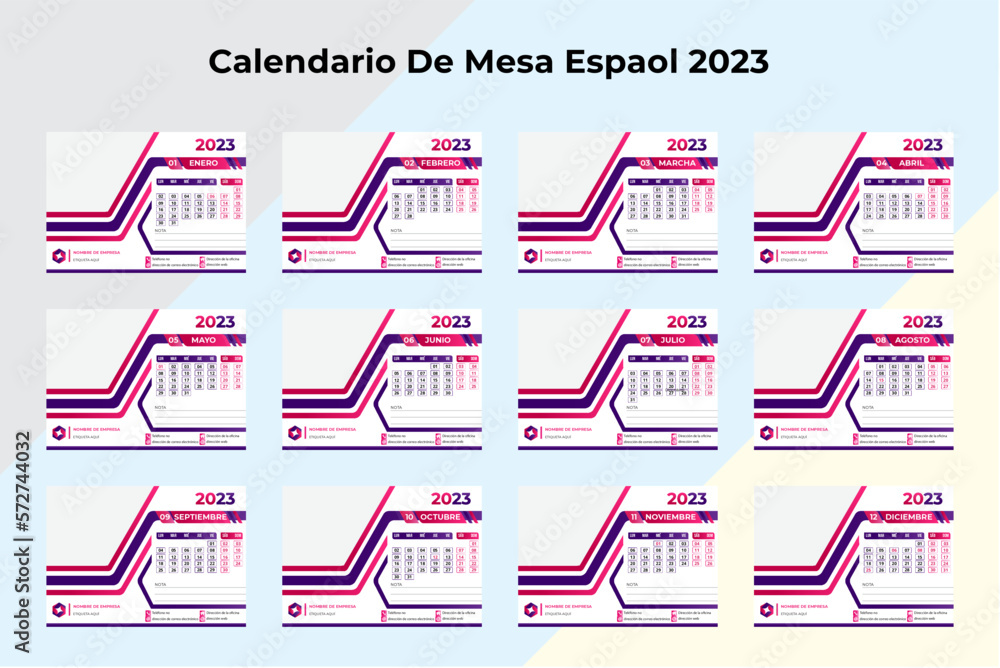 Spanish Desk Calendar 2023, Calendario de mesa espaol 2023, Spanish