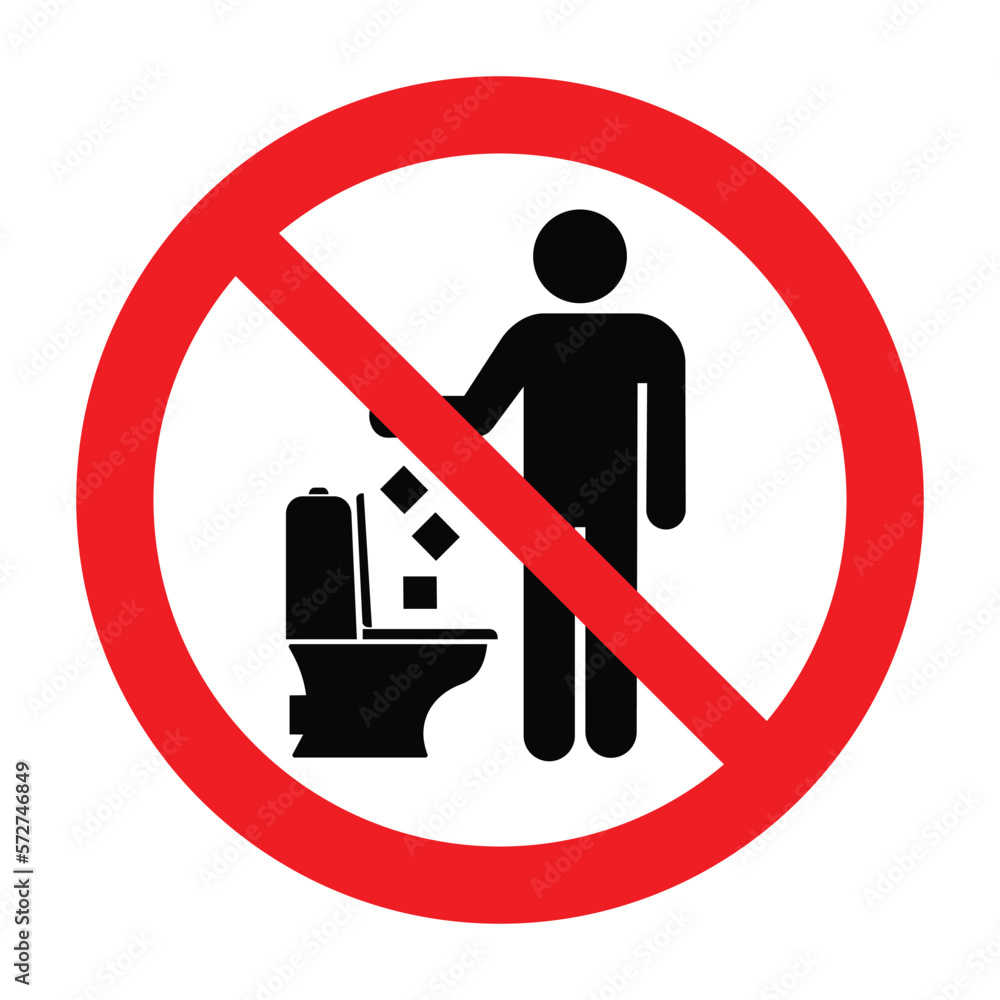 Do not litter in toilet, keep clean, prohibition sign, vector