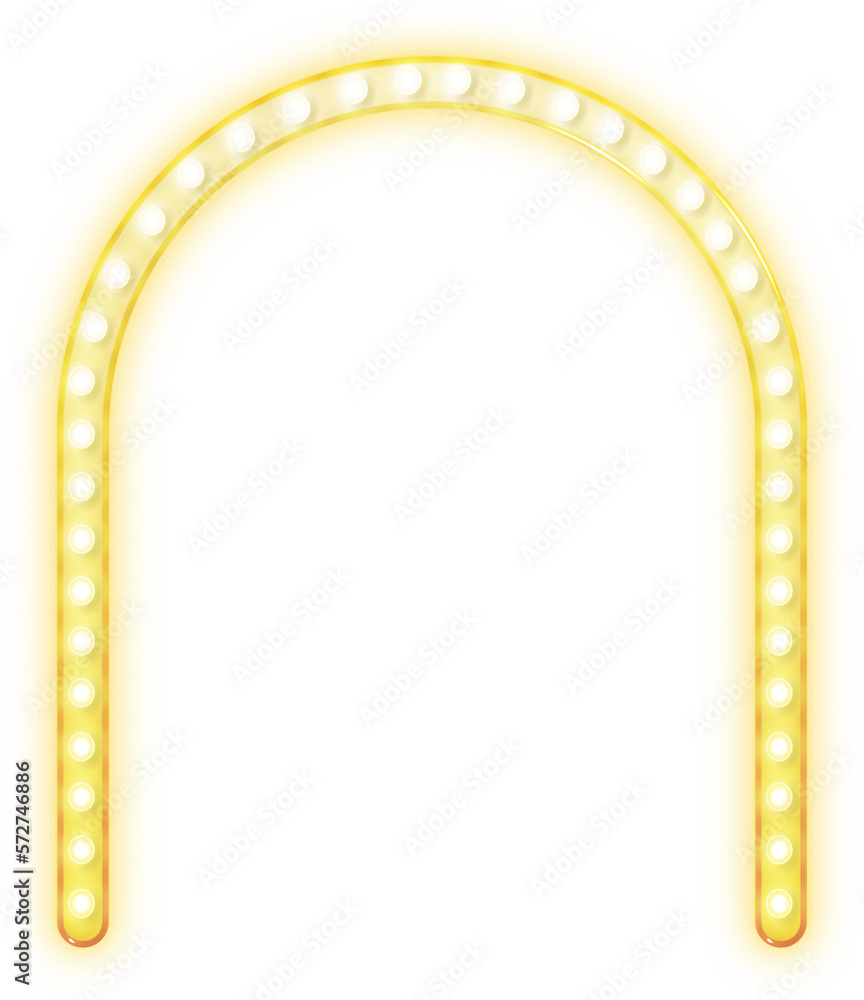 Arch frame shape Broadway light bulb glowing illustration. 