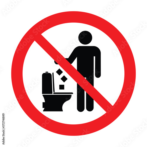 Do not litter in toilet, keep clean, prohibition sign, vector illustration