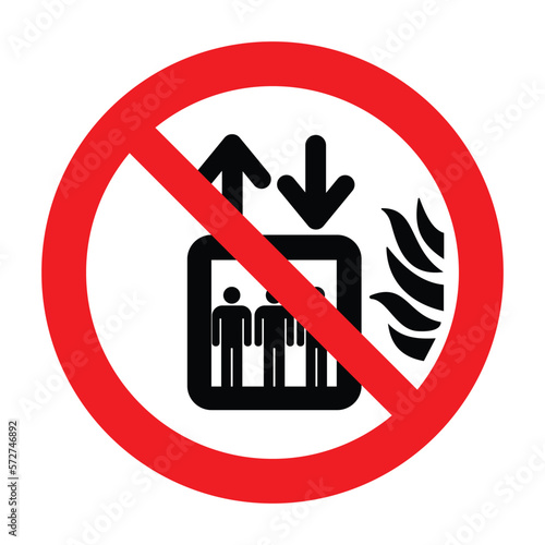 Do not use the elevator in case of a fire sign. Do not use elevator sign. In case of fire use the ladder, vector illustration