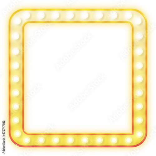 square light bulb glowing retro theatre style frame border