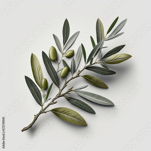 Olive Branch with leaves and with Fruit. Outline Botanical leaves In a Modern Minimalist Style. Ai