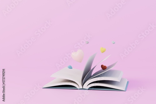 reading romance novels. an open book from which hearts fly out. 3D render © Igor