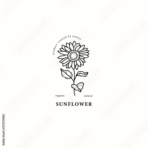 Line art sunflower branch illustration