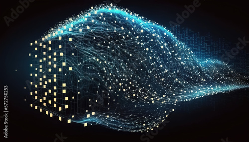 Big Data. Computer geometric digital connection structure. Virtual reality analysis. 3D Render. Generative AI.