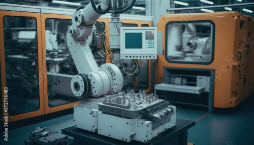 Modern factory Industry 4.0 Robot concept. generative AI