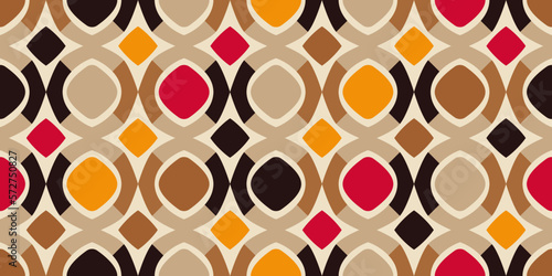Geometric pattern coffee, yellow, crimson colors. Vector background with mesh. For seamless printing. Used for printing on the surface, fabric, wallpaper, notebooks, packaging.