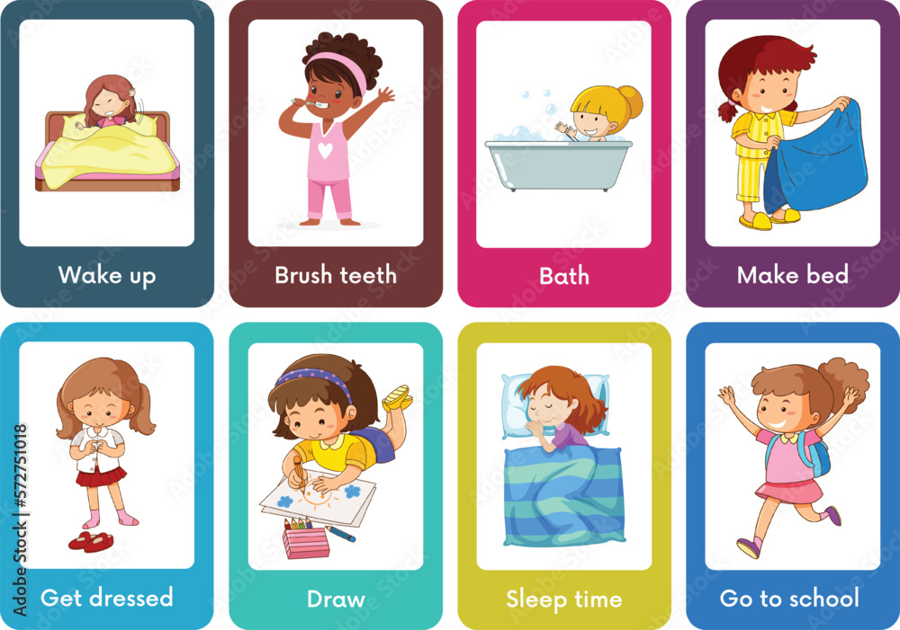 Visual scheduling flashcards, kids learning flashcards, Kindergarten