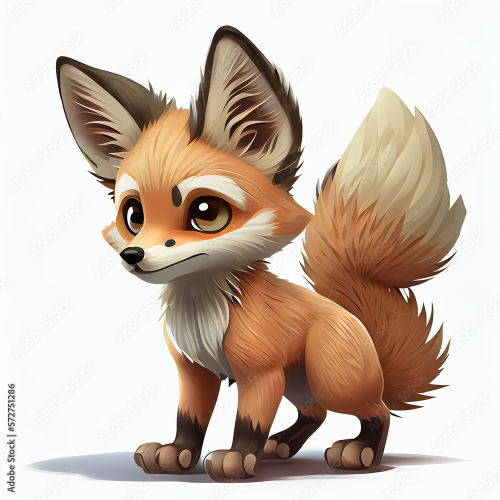 Fototapeta premium Cute fox animation on white background. Generative AI