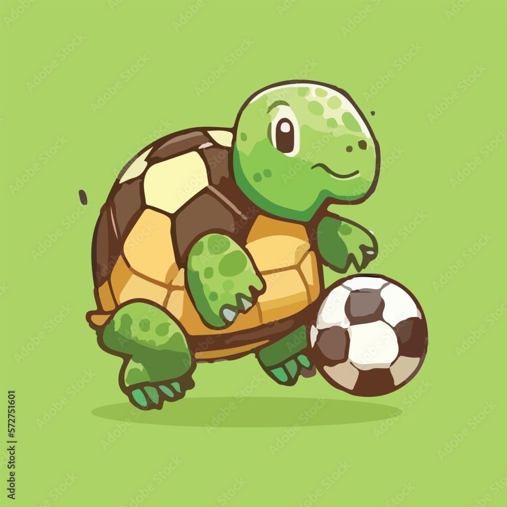 Fototapeta premium cute turtle playing football with vector illustration, white background 