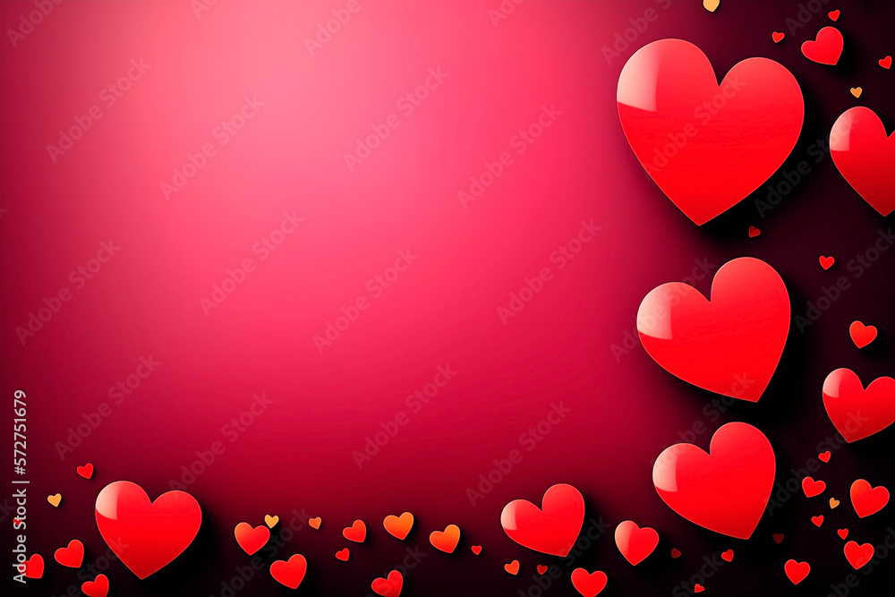 Hearts frame on red color background, border, copy space. Valentine day concept for design.