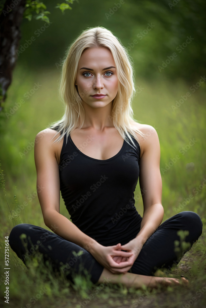 Swedish woman sitting outside in the garden. Generative ai Swedish woman sitting outside in the garden. Generative ai