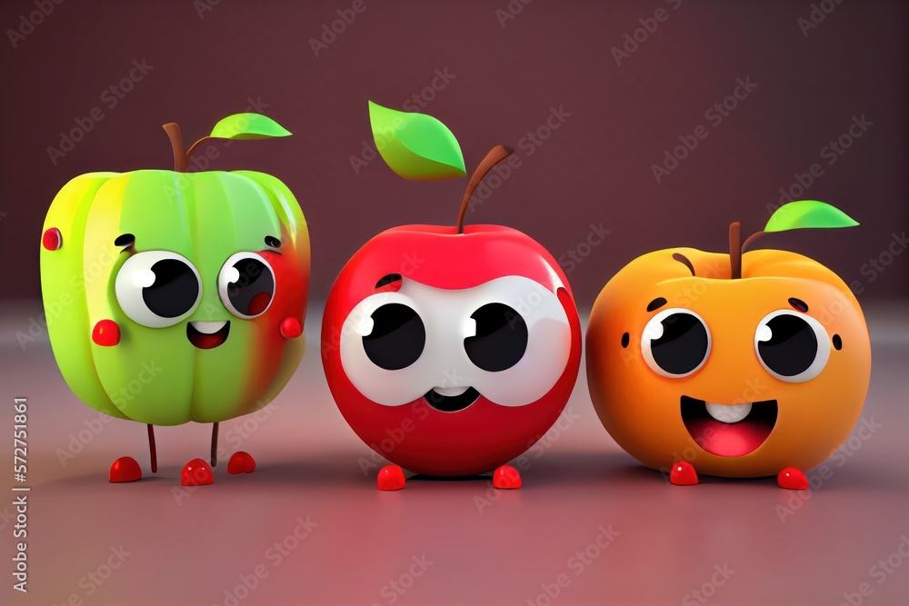 Fototapeta premium Background of a 3D Cute Apple Character. Created with Generative AI Technology