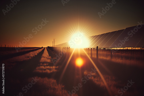 Renewable solar farm, renewable energy, solar panels, green energy. Generative AI