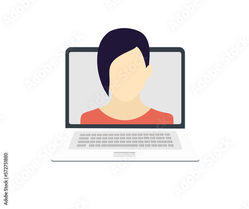 Personal Site, designing website, page interface on Laptop Screen. Businesswoman face avatar. Online identity management. Personal growth and development concept vector design and illustration.