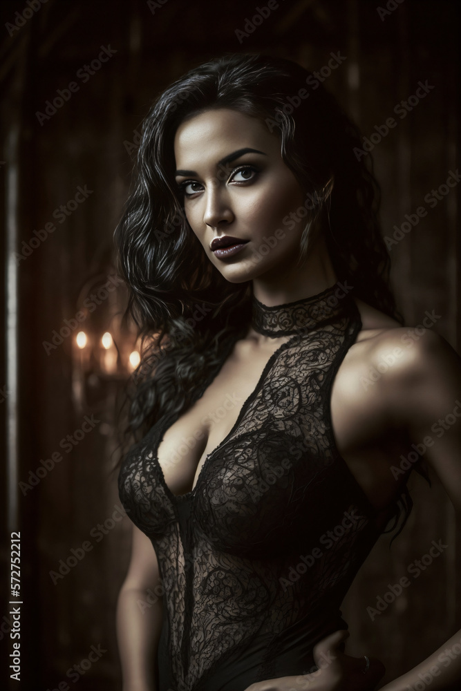 Portrait of attractive woman wearing black lingerie. Generative ai. Portrait of attractive woman wearing black lingerie. Generative ai.