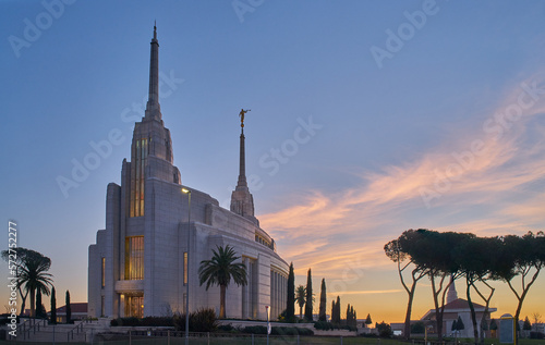 The baroque revival styled Rome Italy Temple mormon church in Rome at dawn
 photo