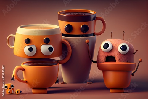 Background of a 3D Cute Coffee Character Created with Generative AI Technology