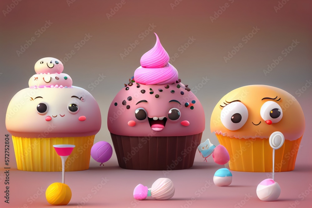 Background of a 3D Cute Cupcake Character. Generative AI Background of a 3D Cute Cupcake Character. Generative AI