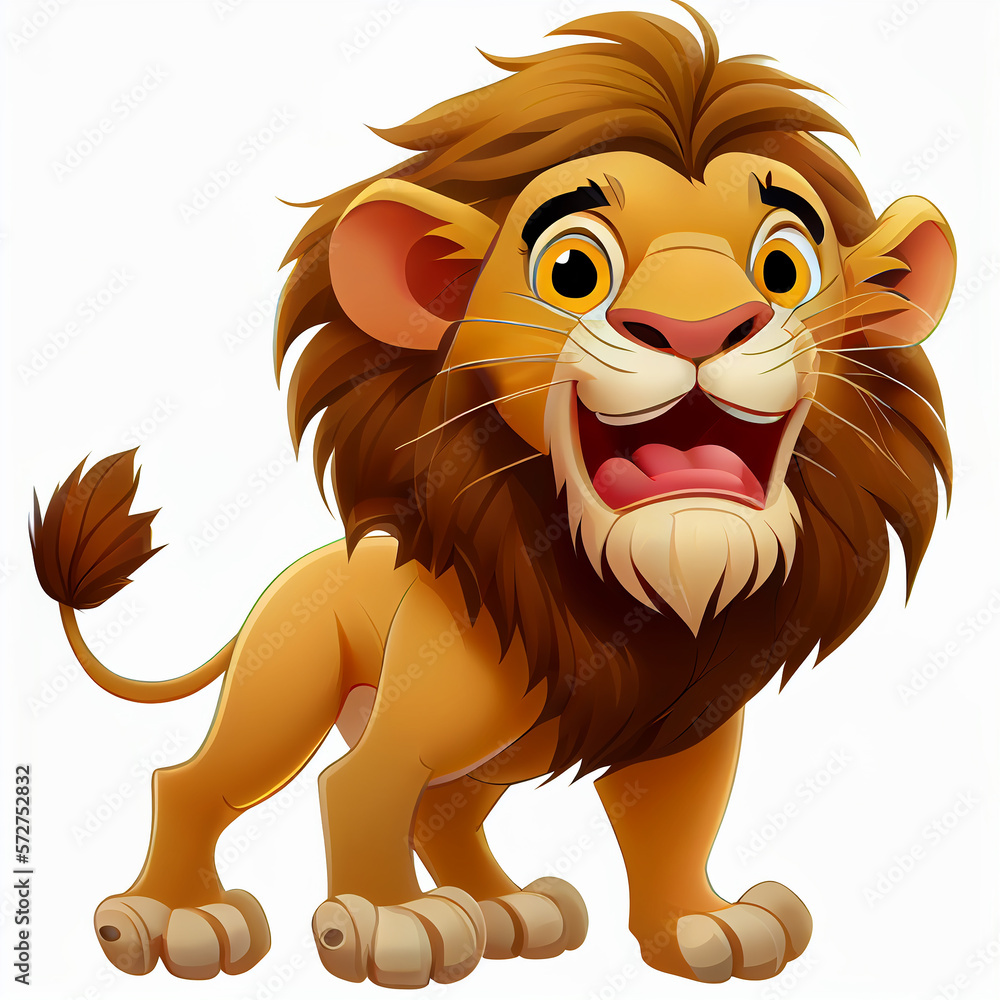 Obraz premium Cartoon lion animation on white background. Generative AI