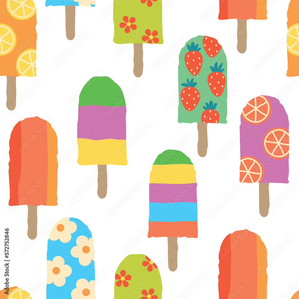 Summer seamless pattern with ice cream. Colorful background. Cute bright summer holidays seamless pattern. Fresh and bright illustration with ice cream. Good for fabric, textile, wallpaper, wrapping Summer seamless pattern with ice cream. Colorful background. Cute bright summer holidays seamless pattern. Fresh and bright illustration with ice cream. Good for fabric, textile, wallpaper, wrapping