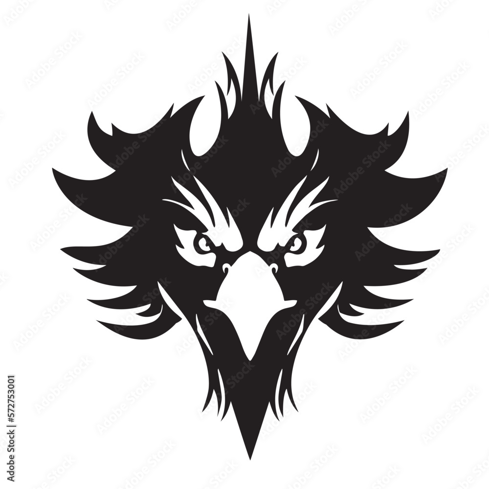 Abstract figure eagle head closeup. Good for tattoo. Editable vector monochrome image with high details isolated on white background Abstract figure eagle head closeup. Good for tattoo. Editable vector monochrome image with high details isolated on white background