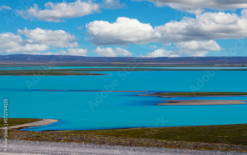 Fototapeta Naklejka Na Ścianę i Meble -  Beautiful wild icelandic nature landscape, blue reservoir lak - Blöndulon, Iceland highlands
