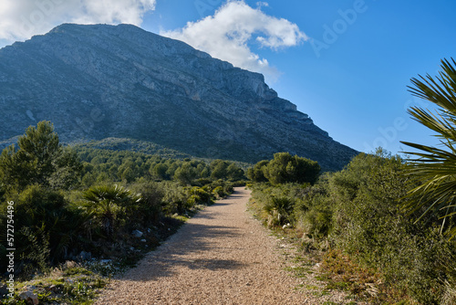 View of the Montgo Massif in Denia, Spain. Also known as Elephant Mountain and Mount Montgo. Parc Natural del Montgó, Javea, Spain. 