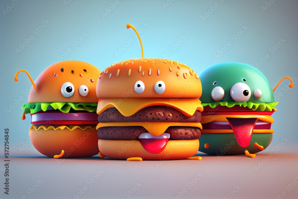 Background of a 3D Cute Hamburger Character. Generative AI Background of a 3D Cute Hamburger Character. Generative AI