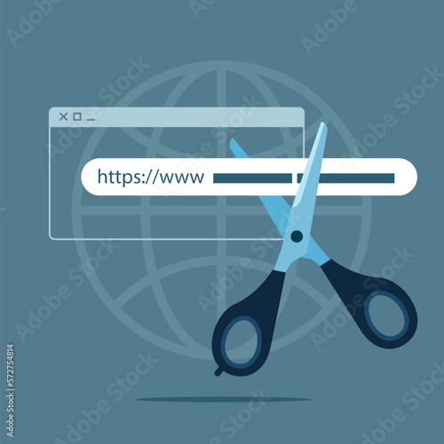 Scissor cut an address bar or link to make it shorter. Short and custom URLs.  Modern vector illustration in flat style.