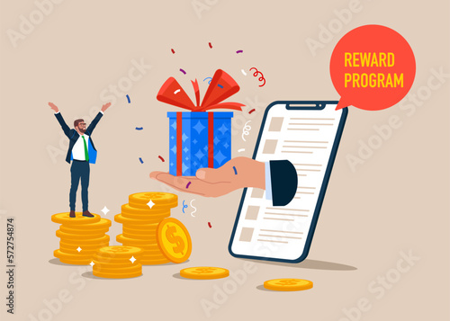Loyalty Marketing Program and referral rewards. Earning points and collect to get bonus. Modern vector illustration in flat style 