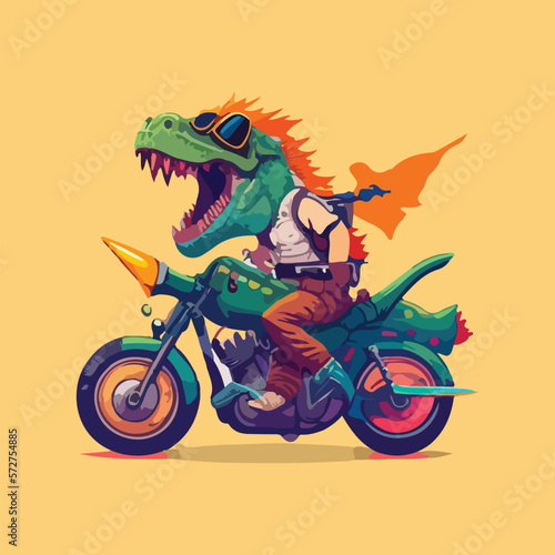 cool dinosaur riding a motorcycle with vector illustration, white background © designsy24 