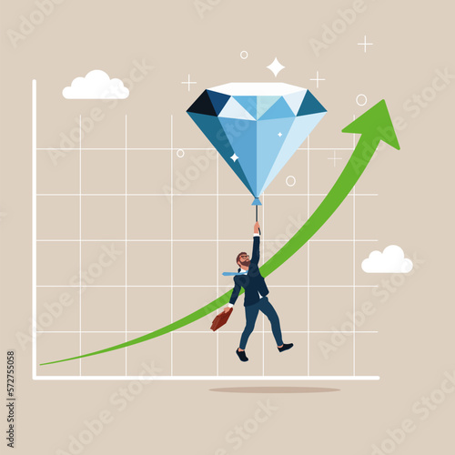 Balloon with the symbol of the diamond floats higher. Inflation high up. High global inflation. FED interest rate hike. floating interest. Flat vector illustration