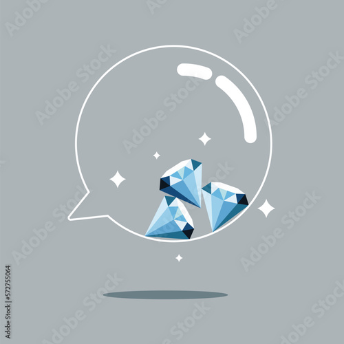 Jewelry talks, a speech bubble filled with metal diamond.