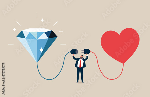 Diamond and heart connected. Get diamonds to get love. Modern vector illustration in flat style