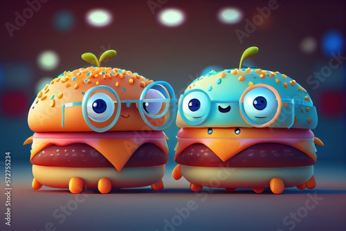 Background of a 3D Cute Hamburger Character. Generative AI