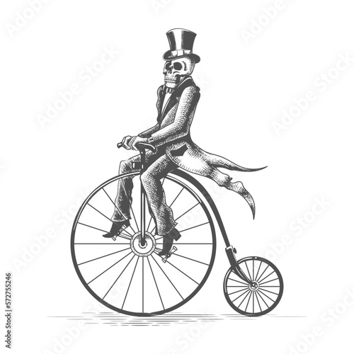 Skeleton in Dandy Clothes on a Retro Bicycle Tattoo