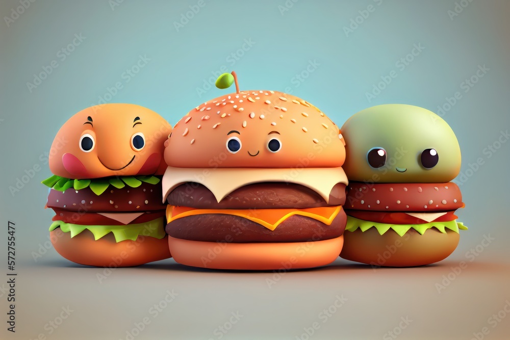 Background of a 3D Cute Hamburger Character. Generative AI Background of a 3D Cute Hamburger Character. Generative AI
