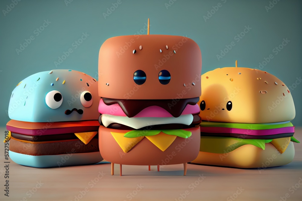 Background of a 3D Cute Hamburger Character. Generative AI Background of a 3D Cute Hamburger Character. Generative AI