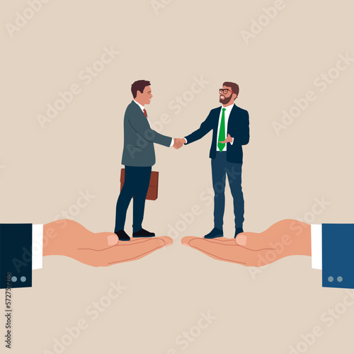 Businessmen shaking hands. Collaboration concept. Agree on benefits. Modern vector illustration in flat style