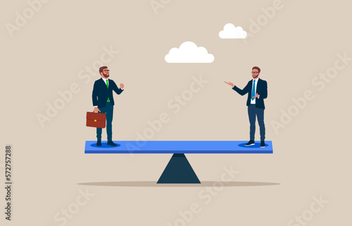 Business seesaw and balance. Equal weight business team. Modern vector illustration in flat style