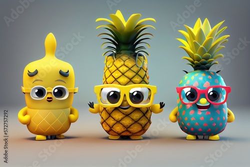Cute Pineapple Character Background. Created with Generative AI Technology