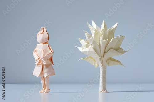 origami paper person with tree