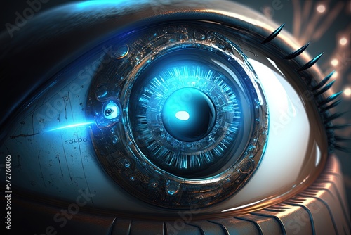 Bionic eye illustration, technology and robotics concept. Generative AI