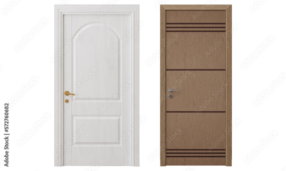 Puertas modernas sin fondo. Puertas en formato transparente. Puerta blanca. Puerta marrón.