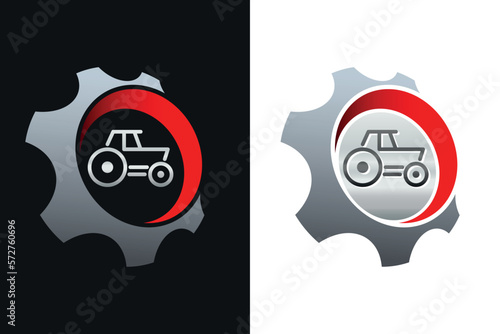 Werkstatt, Reparaturservice - Traktor im Zahnrad - logo design